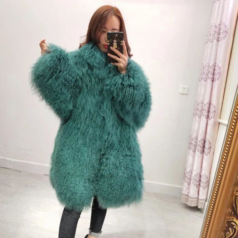 2020Women real mongolian sheep fur coat with