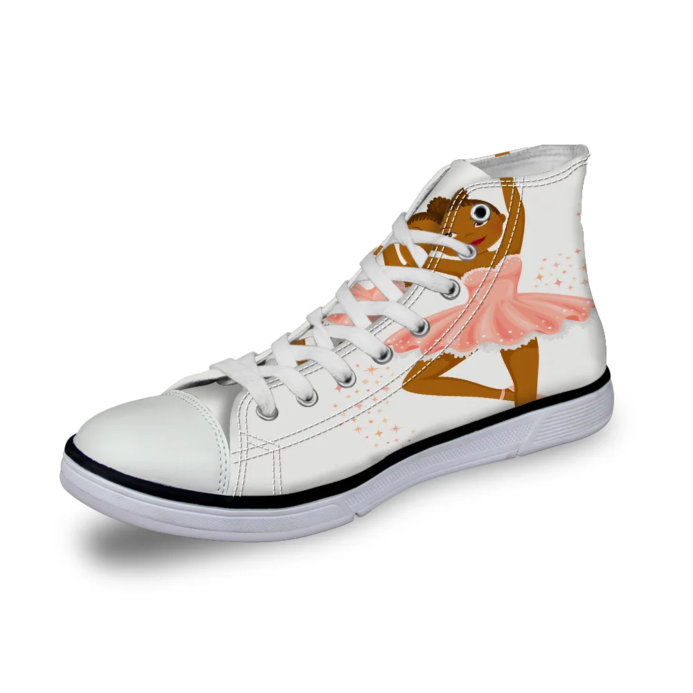 

WHEREISART Women Canvas Shoes Cartoon Ballet Girl High Top Flats Unisex Vulcanized Shoes Female Casual Shoes Sneakers