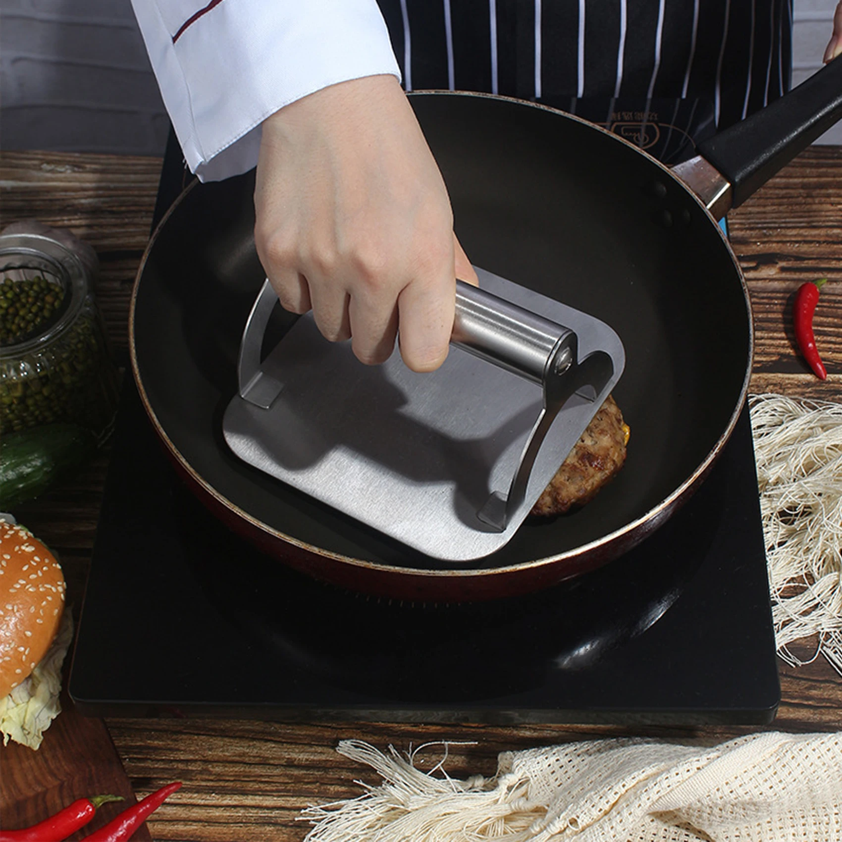 Non-stick Hamburger Press with Handle Stainless Steel Burger Press Meat Beef BBQ Grill Patty Making Tools Kitchen Accessories