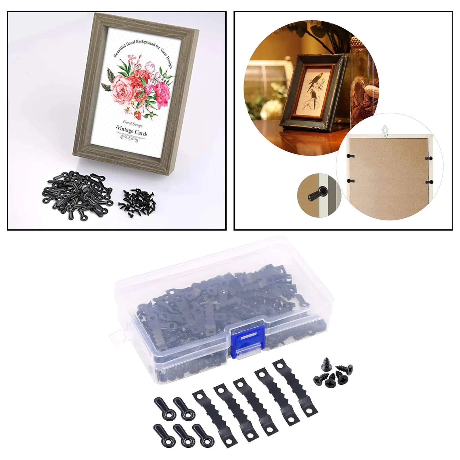 Black Picture Hangers Kit Sawtooth Frame Hangers Double Hole Backing