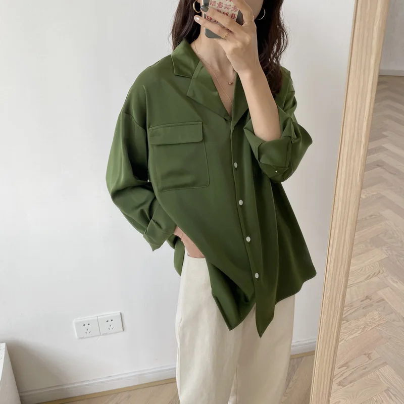 Womens Satin Blouses 2020 Spring New Top Women's Long Sleeve Loose Retro Suit Material Casual Shirt |