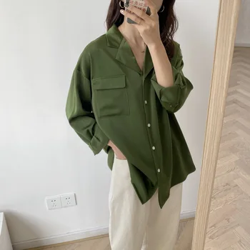 

Womens Satin Blouses 2020 Spring New Top Women's Long Sleeve Loose Retro Suit Material Casual Shirt