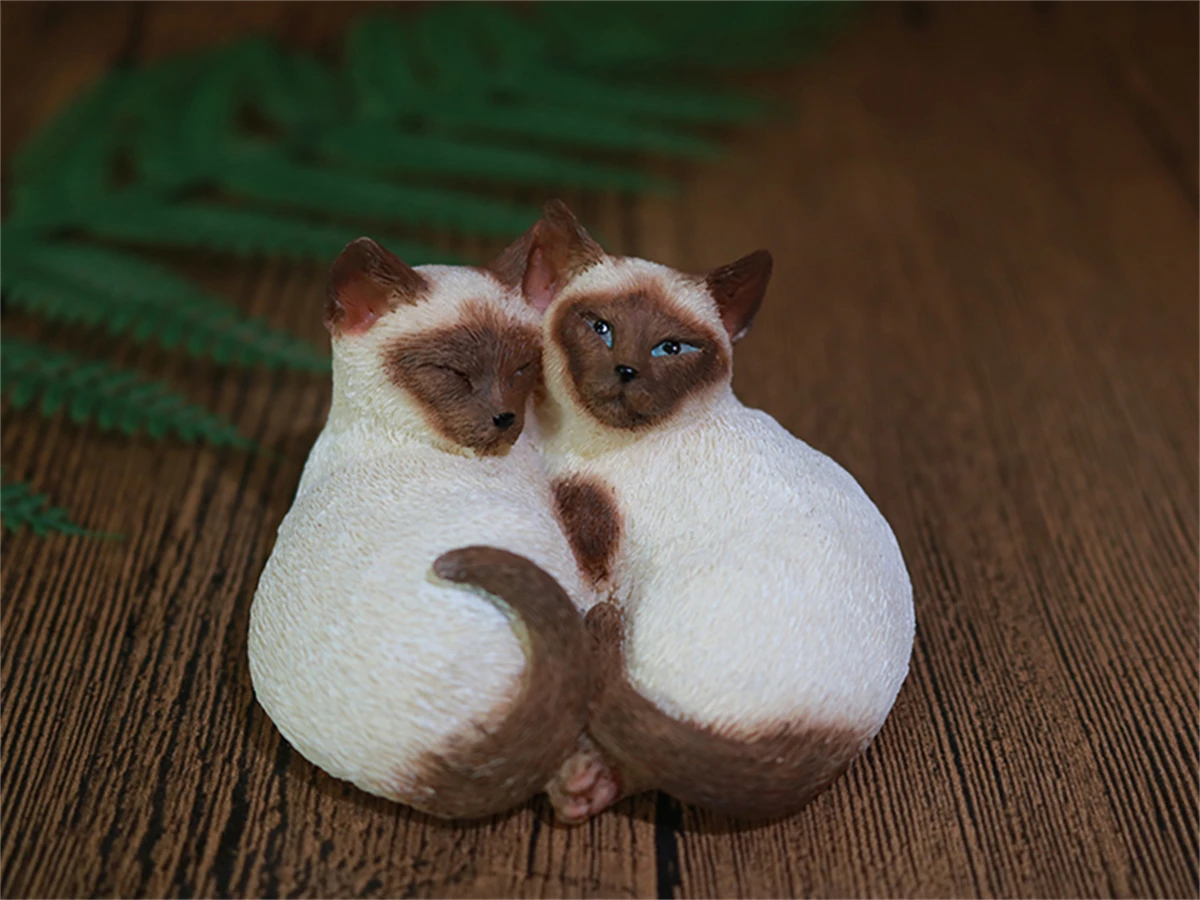 

JJM Cute Birman Cat Pet Figure Kitten Felidae Animal Collector Toy Couple Sleeping Position Decoration Gift Crafts Souvenirs