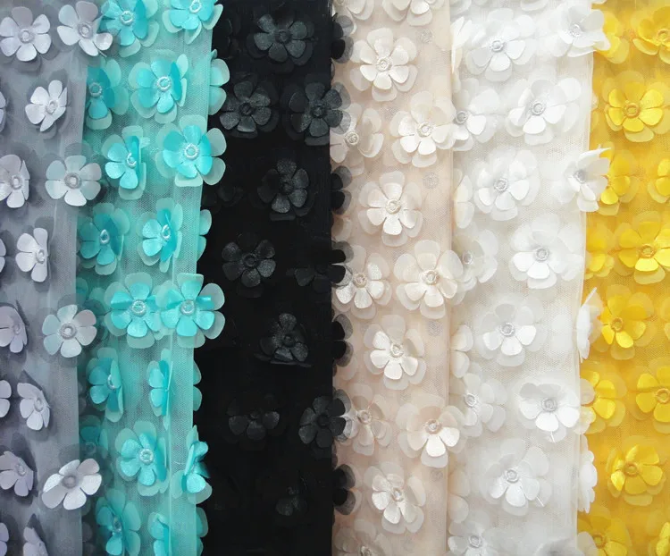 

Multicolor 3D Flower Chiffon 130cm Double Layer Embroidered DIY Wedding Dress Clothing Accessories Lace Fabrics RS610
