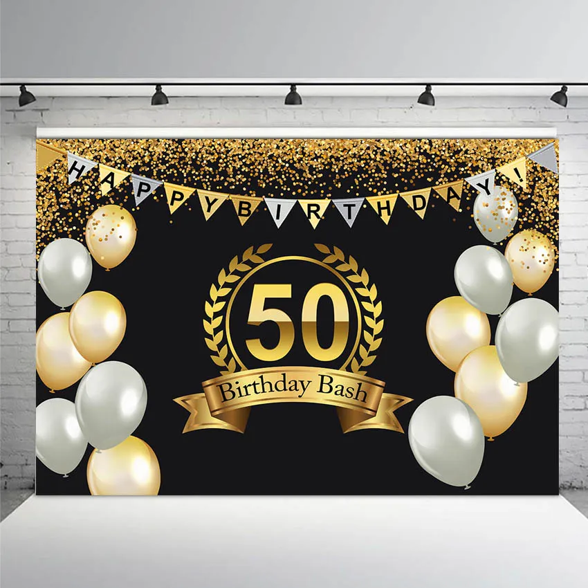 Черно Золотой блестящий Фотофон MEHOFOTO Bokeh 50th 40th 60th день рождения персональный для