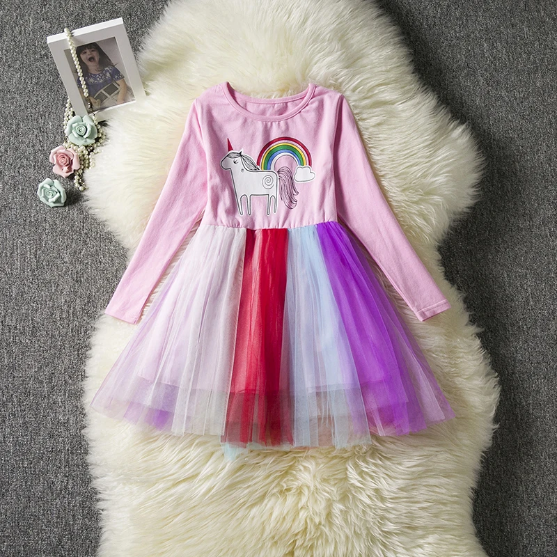 Вечерние платья с единорогом для маленьких девочек платья-пачки с длинными рукавами для маленьких девочек повседневная одежда осенняя одежда для детей