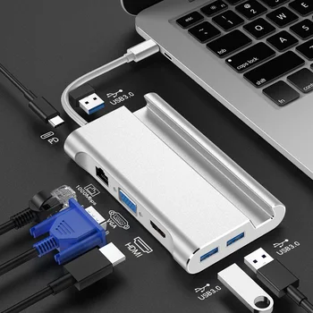 

Multi in 1 Laptop Docking Station 5Gbps High Speed Type-C Concentrator Adapter Splitter Hub with 4K HDMI Port Phone Holder Stand