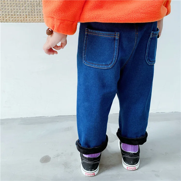 Baby Brushed And Thick Knit High-waisted Bellyband Imitation Jeans Big Pp Pants