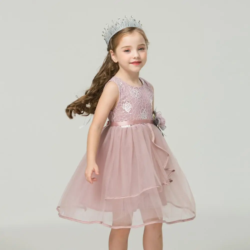 Summer Brand Girl Dresses Pink Flower Princess Dress Children Clothing Teenager Party Costumes vestidos 2-6 Yrs Ball Gown Dress