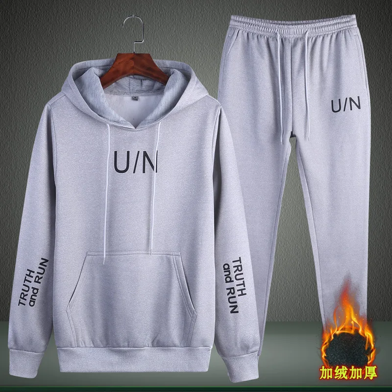 Ropa Hombre, новинка, спортивный костюм для мужчин, монография, толстовка, костюм для мужчин, осень/зима, двухсекционный костюм, утолщенная и флисовая куртка - Цвет: Серый