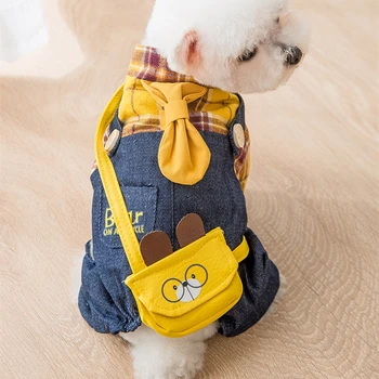 

Plaid shirt overalls suit pet cat and dog clothes Christmas Easter clothes pet equipment comfortable cloth cute pet suit