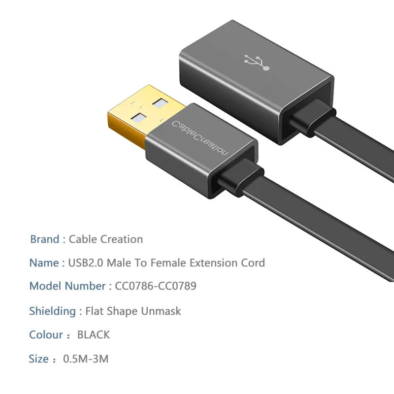 Удлинительный кабель USB 2 0 плоский тонкий A штекер гнездо для геймпада флэш