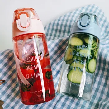 

450ml/600ml Sports Anti-drop Kettle Large Capacity Plastic Water Bottle with Straw Outdoor Hiking Camping Portable Water Bottles