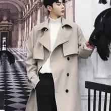 XS-2XL, новинка, Мужская одежда, Свободный Длинный Тренч, модное корейское повседневное пальто размера плюс выше колена