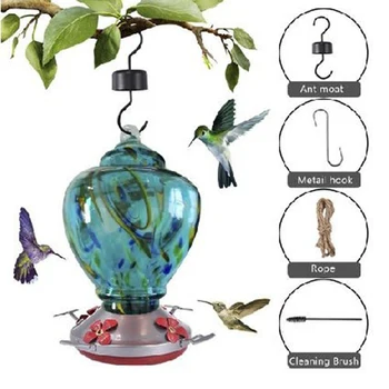 

Hummingbird Feeder for Outdoors Hand Blown Colorful Glass Feeder with Ant Moat can CSV