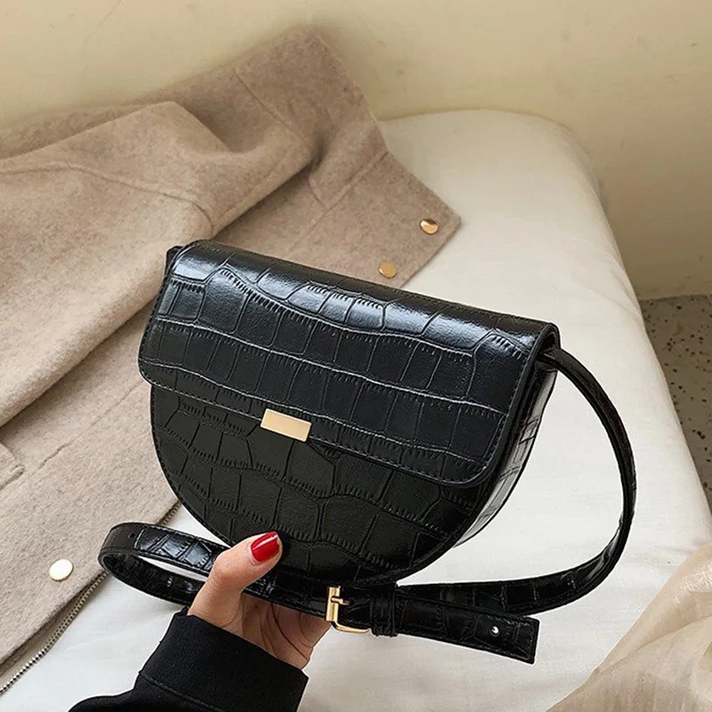 

Fashion Ladies Saddle bag 2019 New Quality PU Leather Women's Designer Handbag Stone Pattern Shoulder Messenger Bags