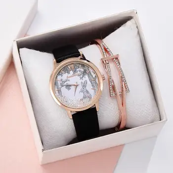 

Luxury Women Leather Watch Fashion Ladies Diamond Quartz Wristwatch Elegant Women's Leather Watch Reloj Mujer Drop Shipping