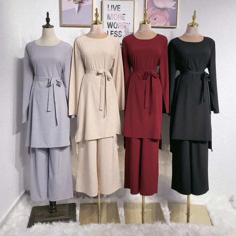 

Abayas For Women 2 pieces Set Blouse Tops With Pants Caftan Dubai Muslim Hijab Dress JilbabTurkish Marocain Kaftan Islamic