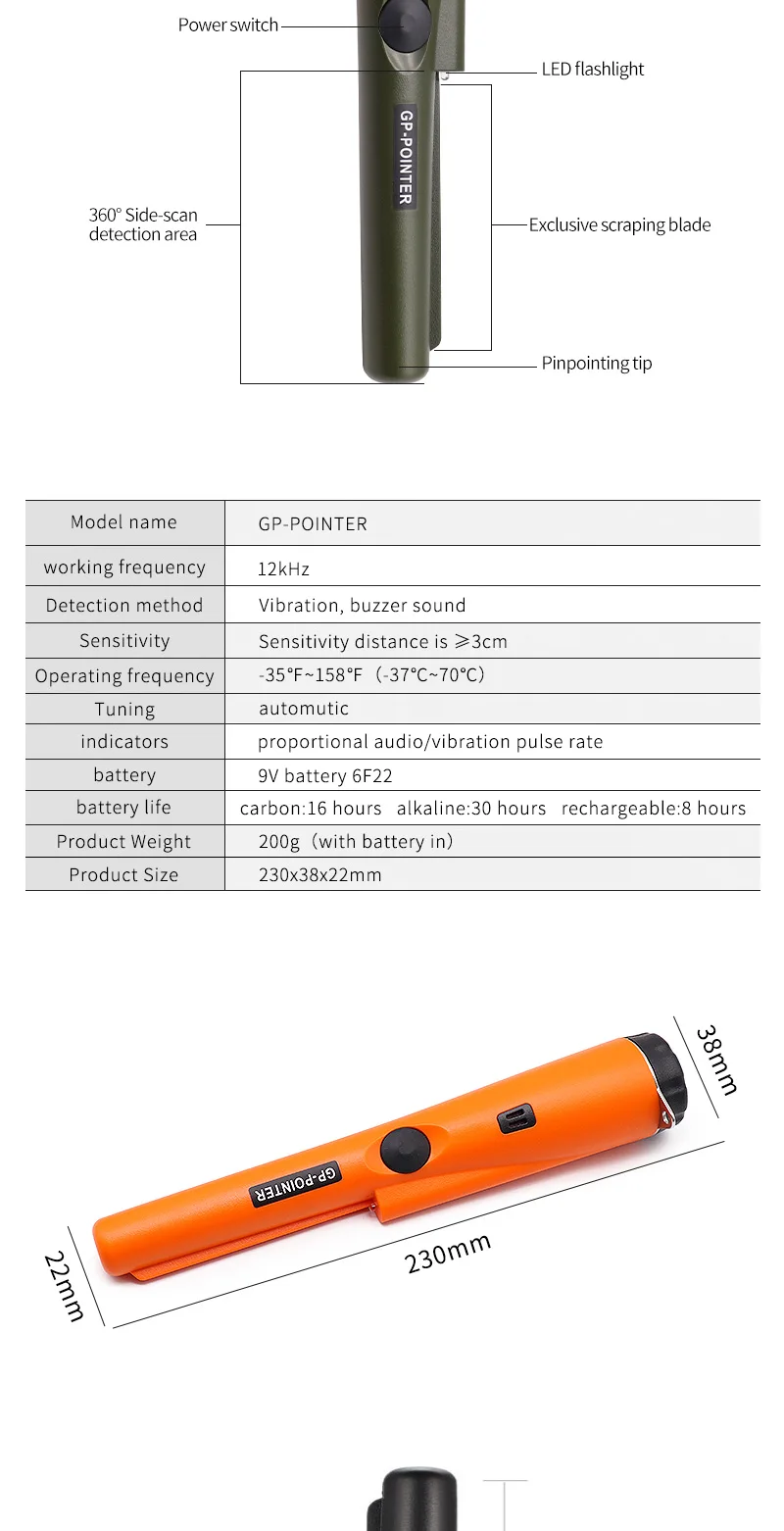 Новейший обнаруживающий металлоискатель GP-pointer Garrett Pro в том же стиле, статический металлоискатель