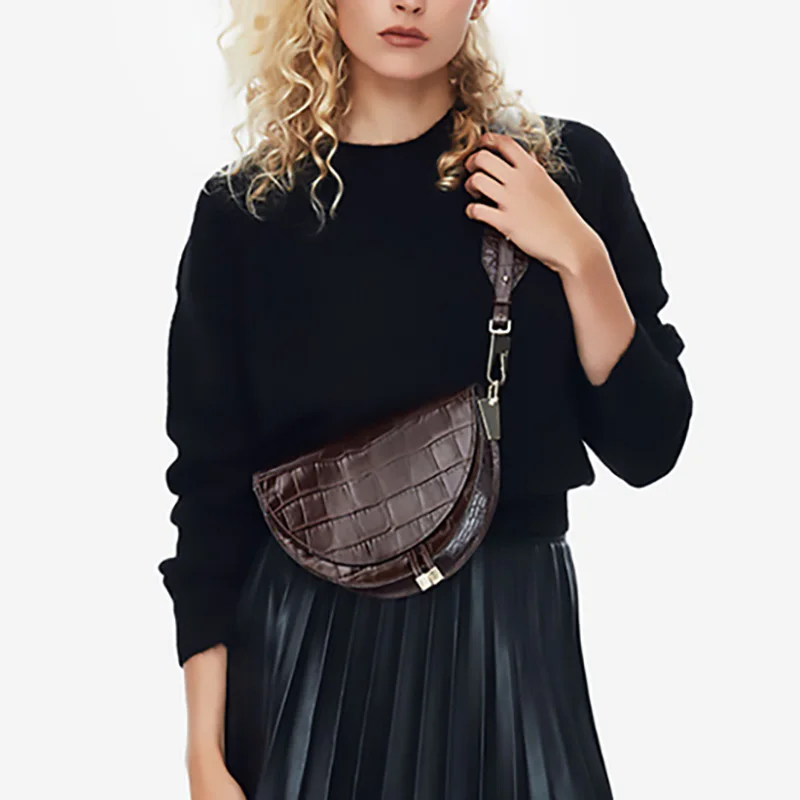  Alligator Crossbody Bags for Women Half Circle Cover Shell Bag Solid Pu Leather Luxury Handbag Ladi - 4000154100693