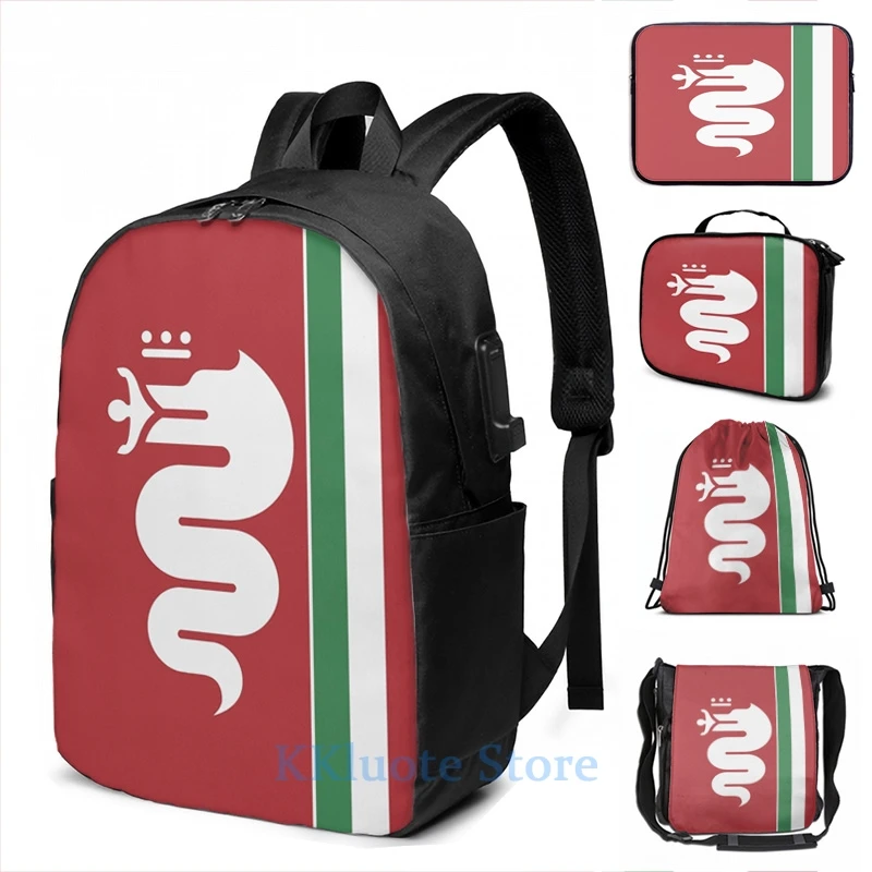 Funny Graphic print Alfa Romeo Biscione USB Charge Backpack men School bags Women bag Travel laptop bag
