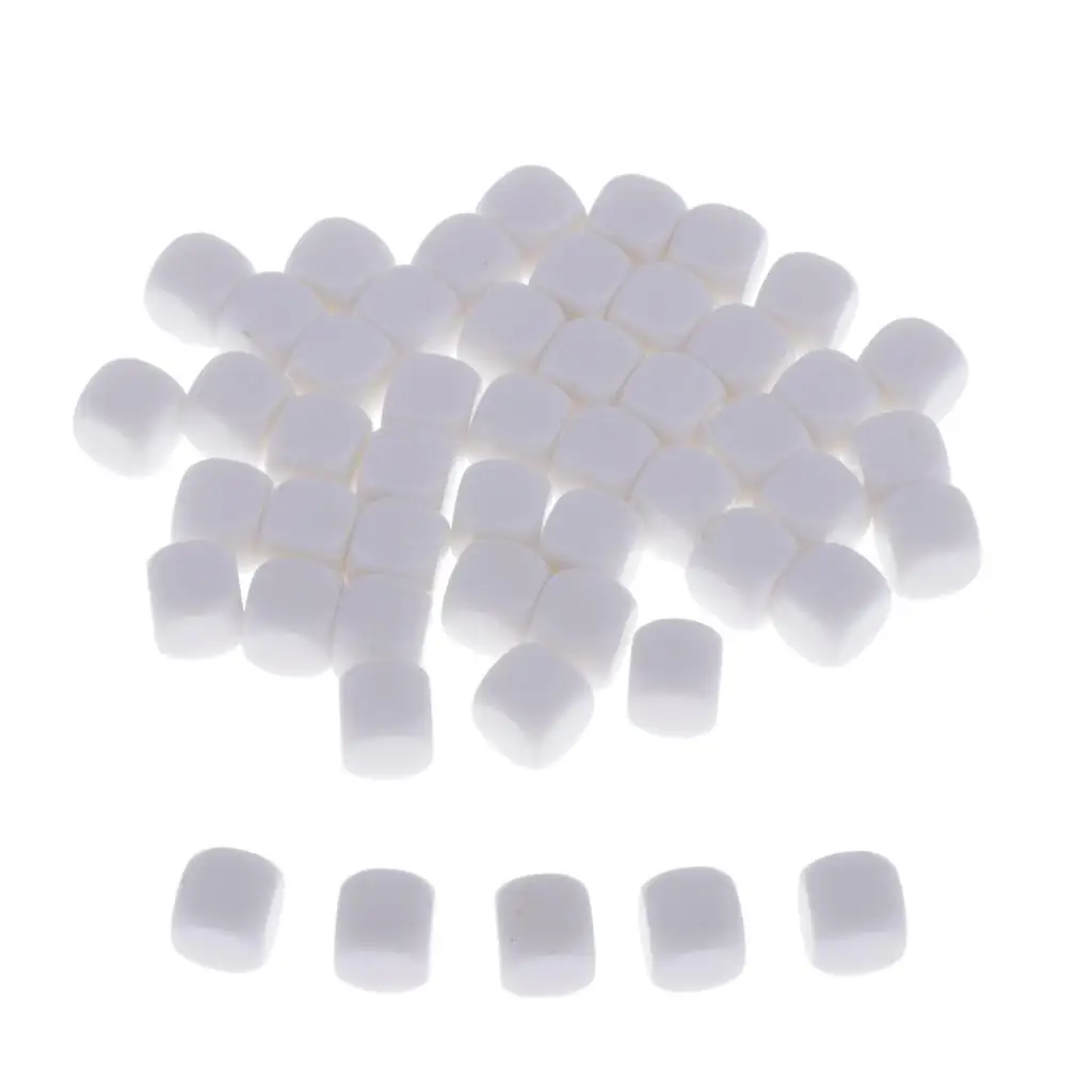 50pcs Round Edge Blank Dices D6 Six Sided RPG Gaming Dice Gift White