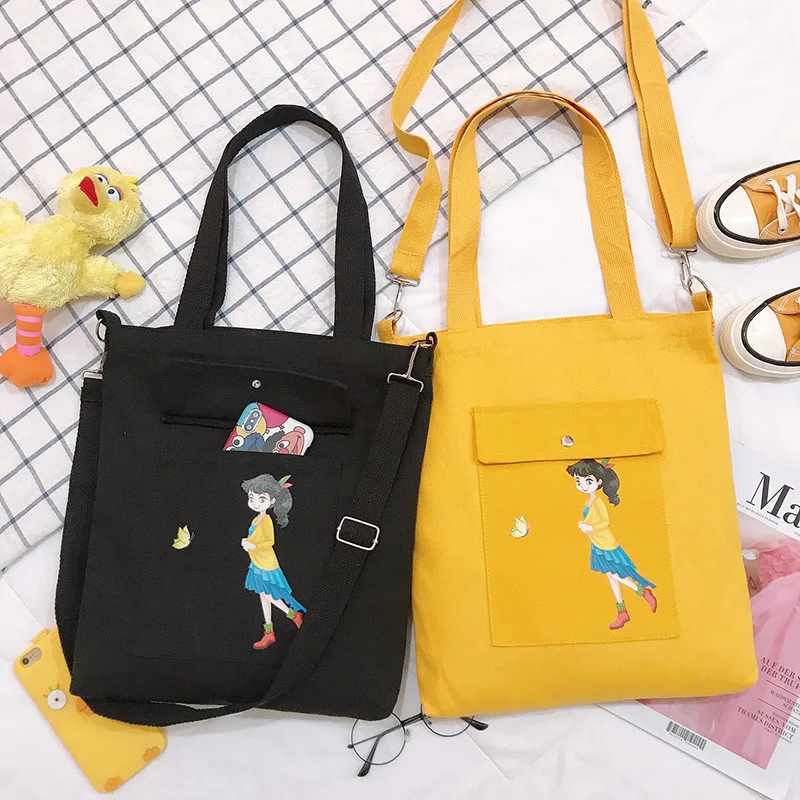 

Kawaii Little Girl Large Canvas Tote Handbags Big Canvas Top Handle Bag 2019 New Canvas Women Purses and Handbags Tote Zipper