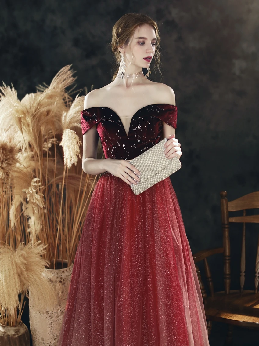 Vestidos De Gala, ТРАПЕЦИЕВИДНОЕ ПЛАТЬЕ с открытыми плечами, платье для выпускного вечера, длинное,, тюль, велюр, пайетки, Vestidos De Fiesta Largos vestido de festa