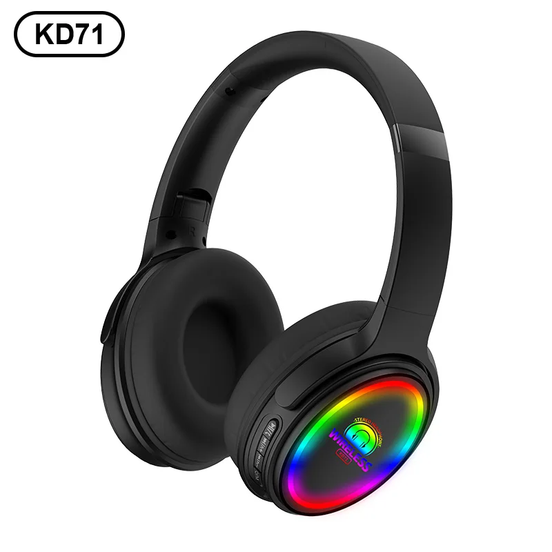 KD71 Bluetooth 5 0 Headphones LED Light Wireless Stereo Bass Headsets HIFI Fordable Earphones With Mic Support TF Card FM Radio