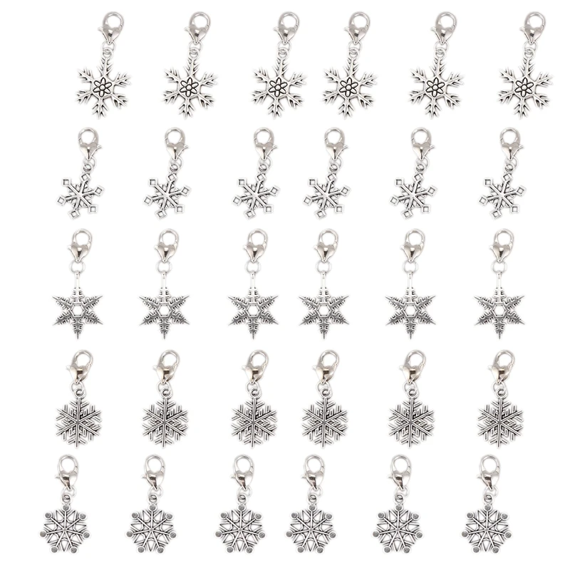 

Promotion--30 Christmas Snowflake Clip On Charm Fit Chain Bracelet
