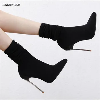 

BBZAI ladies shoes Superior quality New woolen boots 13cm Pointed Toe Knee high boots Bottines Femme Spring/Autumn USA 4-10 11