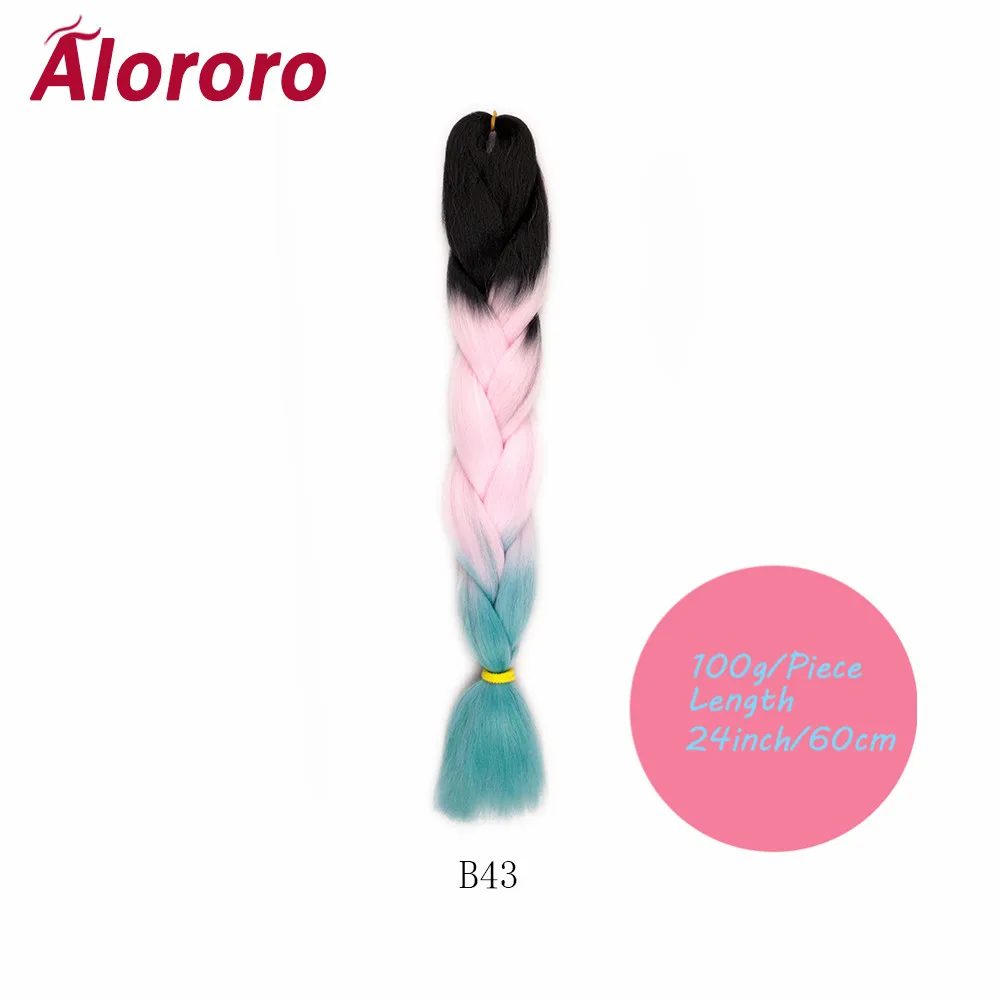 Alororo, длинные волосы, косички, черный, синий цвет, Омбре, огромные косички, волосы для наращивания, термостойкие, синтетические, искусственные волосы для плетения - Цвет: B43