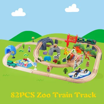 

82PCS Zoo Wooden Train Tracks Compatible Wooden track rail Electric Train for Wooden Railway Accessories Toys for Children gifts