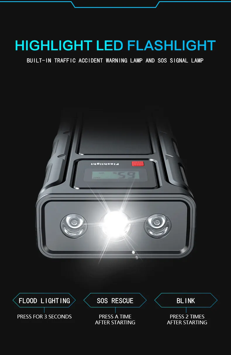 Новый высокотоковый 2000A автомобильный стартер Power Bank 68800mAh 12V пусковое устройство