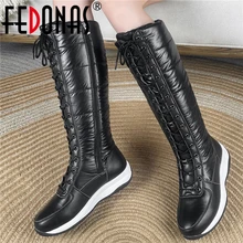 FEDONAS Cross-Tied Fashion Warm Zipper Long Boots Women Knee High Boots Outdoor Winter Plush Shoes Woman Casual Platforms Flats