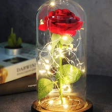 Künstliche Ewige Rose LED Licht Schönheit Das Biest In Glas Abdeckung Weihnachten Home Decor Für Mutter Valentines Tag neue Jahr geschenk