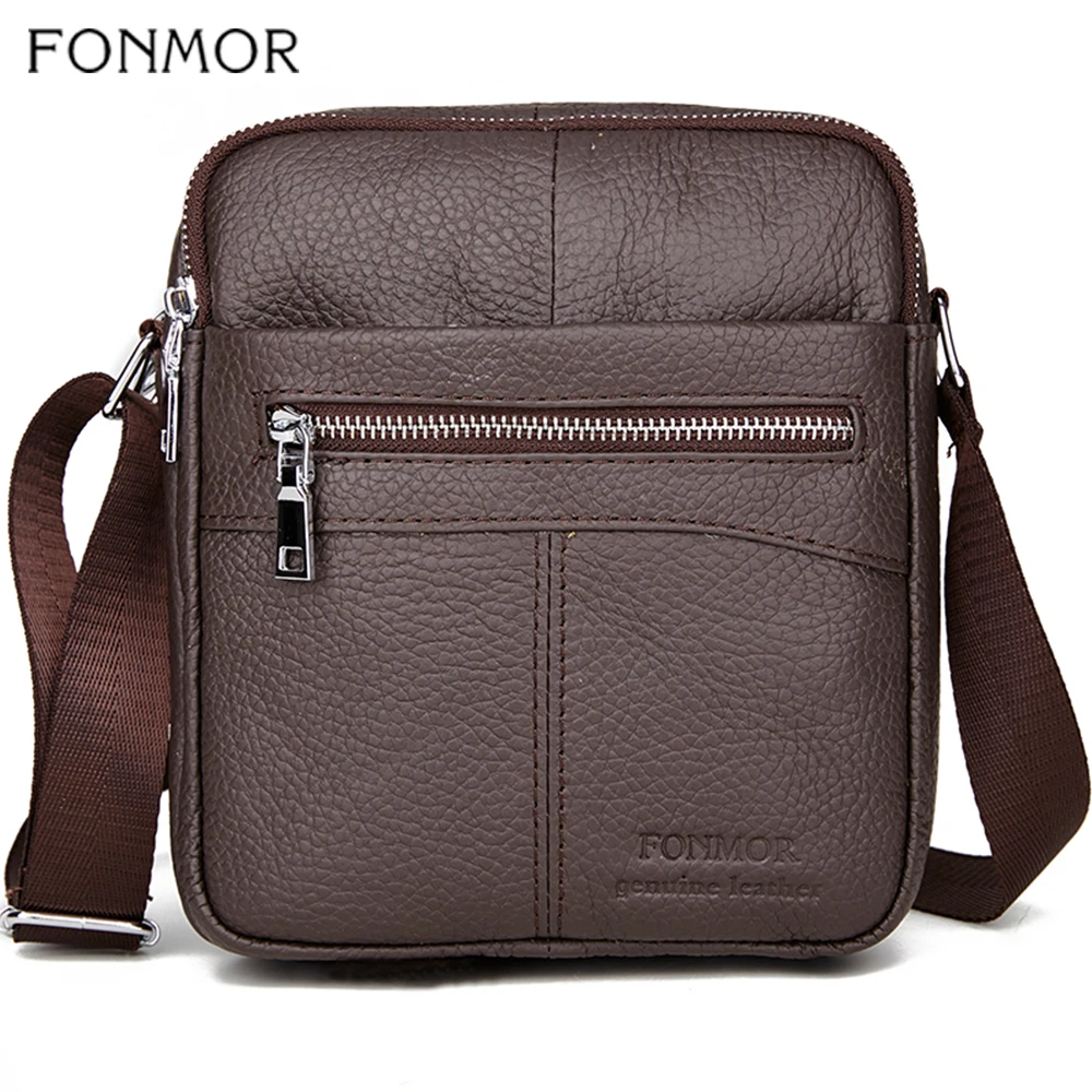 Fonmor font b Men b font Cowhide Messenger font b Bag b font Male Small Genuine