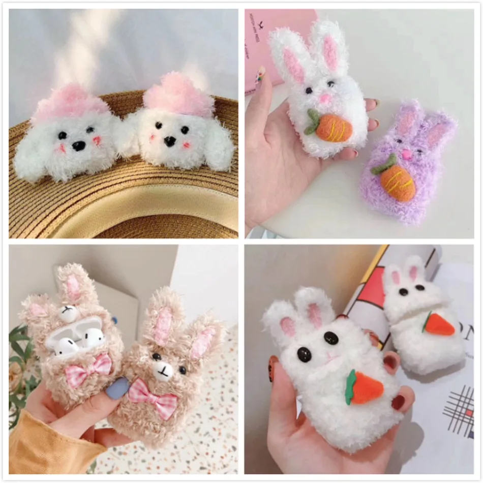 

3D Cute Earphone Case for Airpods Case Cartoon Knitted plush Cover for Apple Airpods 2 Case Teddy Dog Rabbit Earpods Accessories