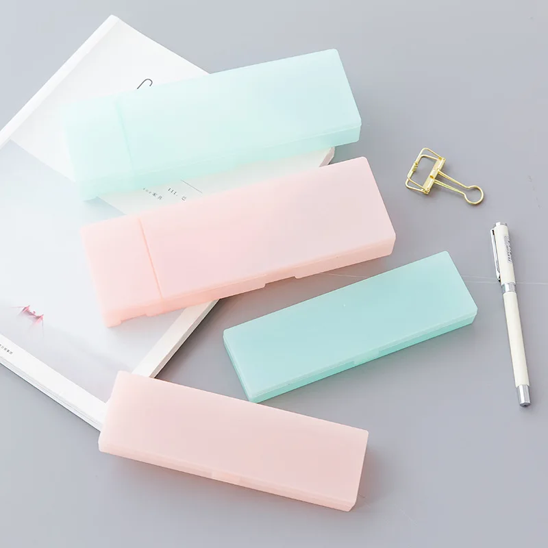 Cute Kawaii Simple transparent pencil case box Plastic storage Learning stationery Office Supplies | Канцтовары для офиса и