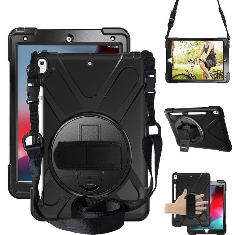 

360 Rotate For iPad air 3 2019 case for iPad pro 10.5 shockproof funda tablet silicon cover with pencil holder shoulder strap