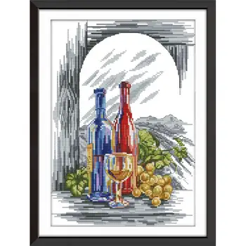 

Wine glass wine bottle painting count 11CT 14CT cross stitch set DIY canvas print needlework embroidery set DIY home decoration