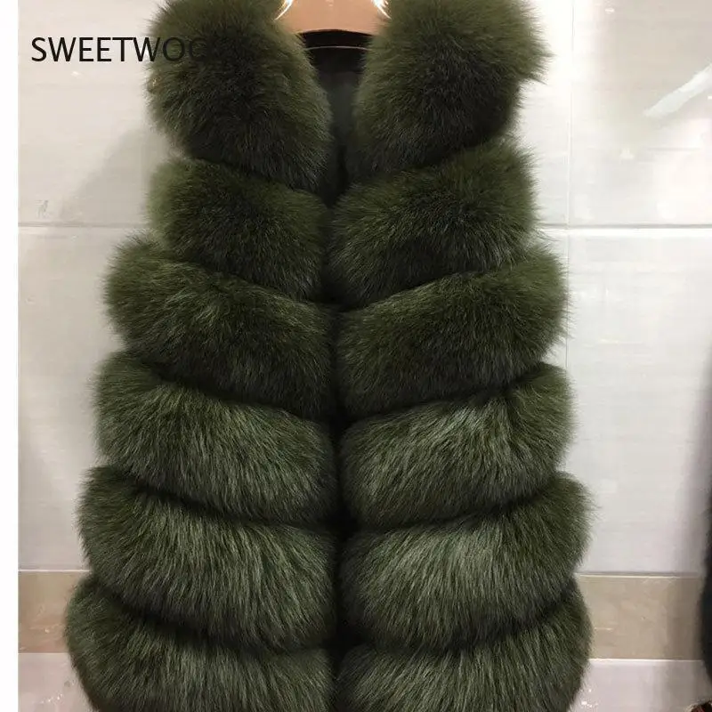 Winter Women Faux Fox Fur Vest Natural Faux Leather Fox Fur Long Vest Real Gilets Women's Full Pelt Waistcoat 2022 dropshipping