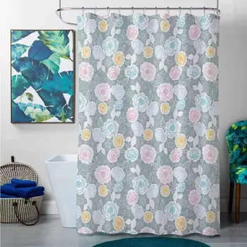 

Shower Curtains Butterflies Pastel,Ornate Hand Drawn Flourish Pattern Floral Swirls Blooms Spring Yard Themed Artistic,