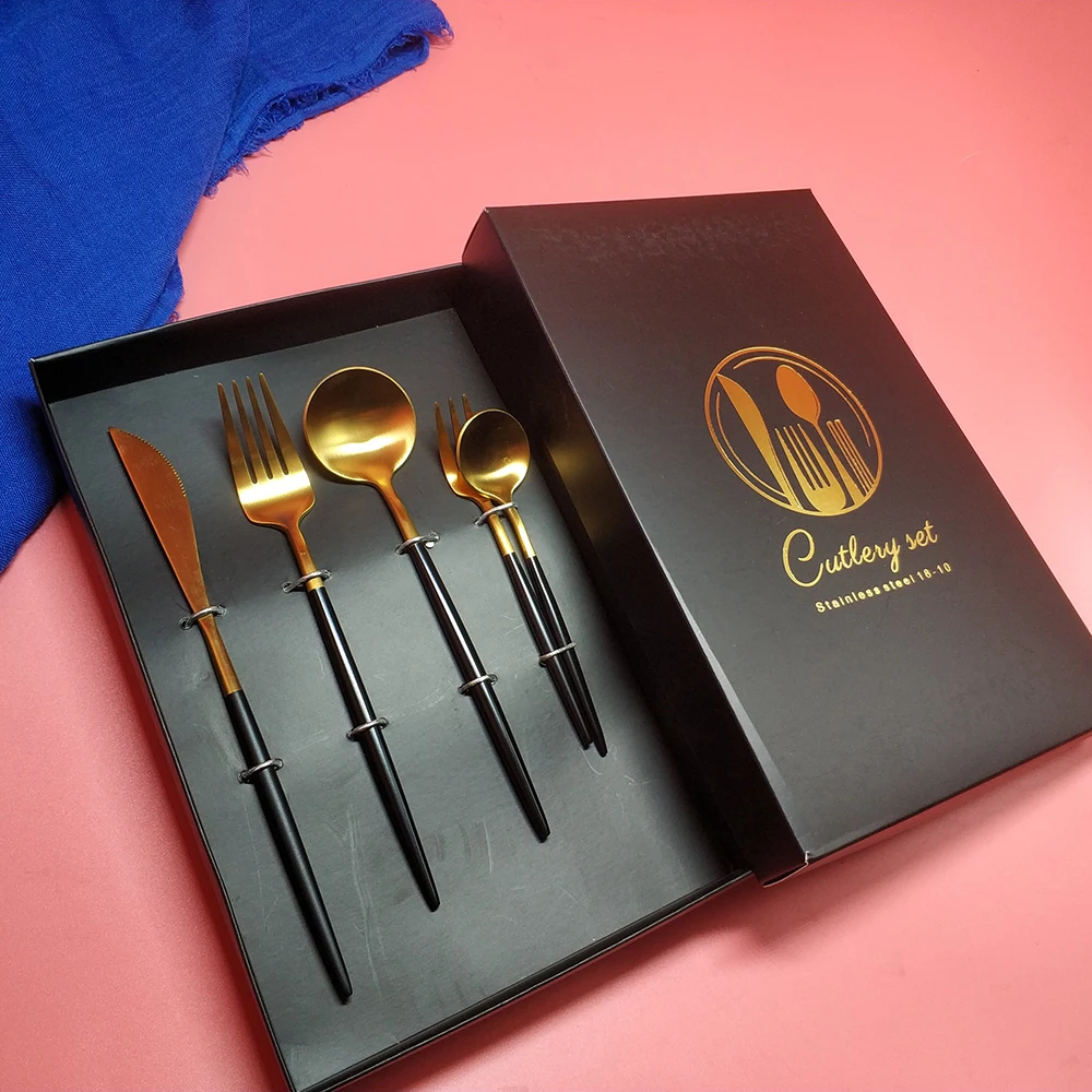 Hot Sale Small Size fourchettes couteaux cuilleres silverware stainless steel White Gold cutlery fork spoon knife dining set - Цвет: 5pcs with giftbox