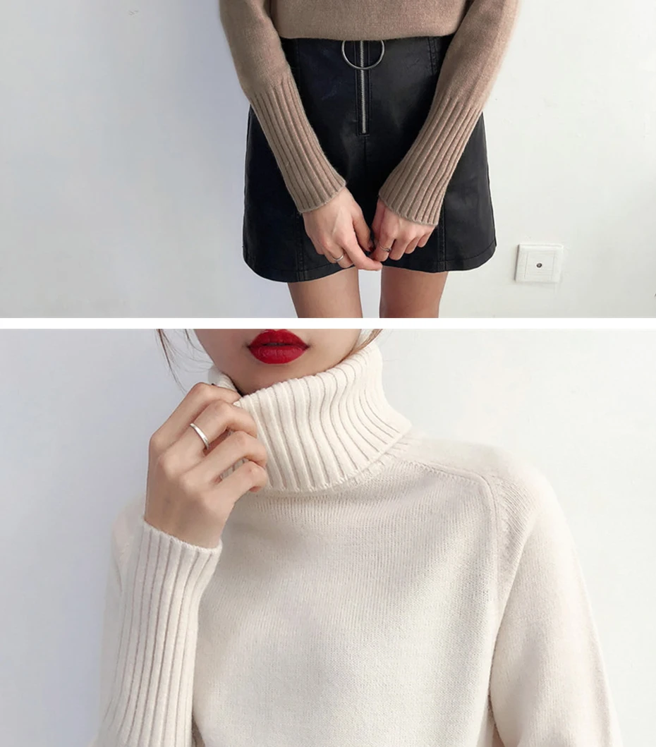 Женский свитер, Осень-зима, модный Повседневный пуловер с высоким воротом, женский кашемировый вязаный свитер, женский свитер