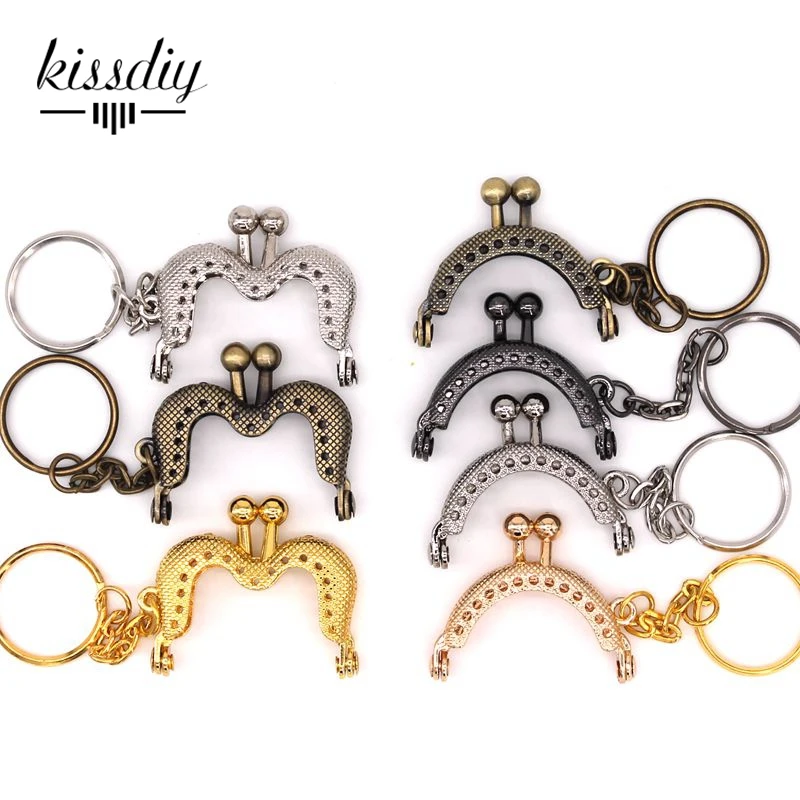 

KISSDIY 25pcs 4CM mini Silver golden gun black Metal Purse Frame keyring kiss cluth clasp diy bag handle accessory wholesale