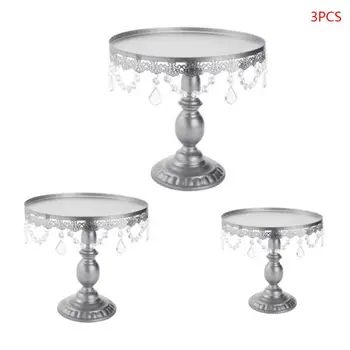 

3pcs/set Golden/Silver Metal Cake Display Stand Set Fruit Tray Pastry Showing Stand Birthday Wedding Party Decoration Prop