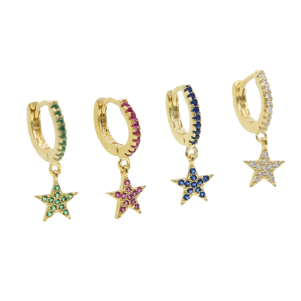 

4 colors Gold filled colorful cubic zirconia 2019 Christmas Star rainbow cz dangle earring Gorgeous trendy women classic jewelry