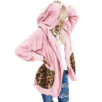

Women New Autumn Winter Elegant Faux Fur Coat leopard Soft Zipper Fur Jacket Female Plush Overcoat Pocket Casual Teddy Outwear