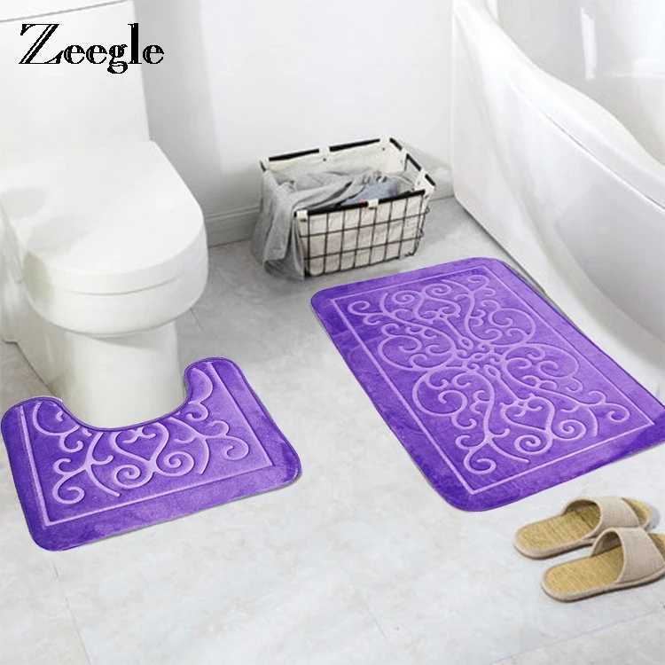 Zeegle 3D Printing Toilet Seat Covers Mats 2PCS Warmer Soft Bathroom Carpet Set Non-slip Floor Mats Toilet Bath Mat Accessories